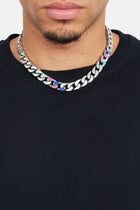 12mm Blue & Red Iced CZ Enamel Mix Cuban Chain