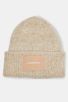 AmalfiGold Woven Label Beanie - Beige