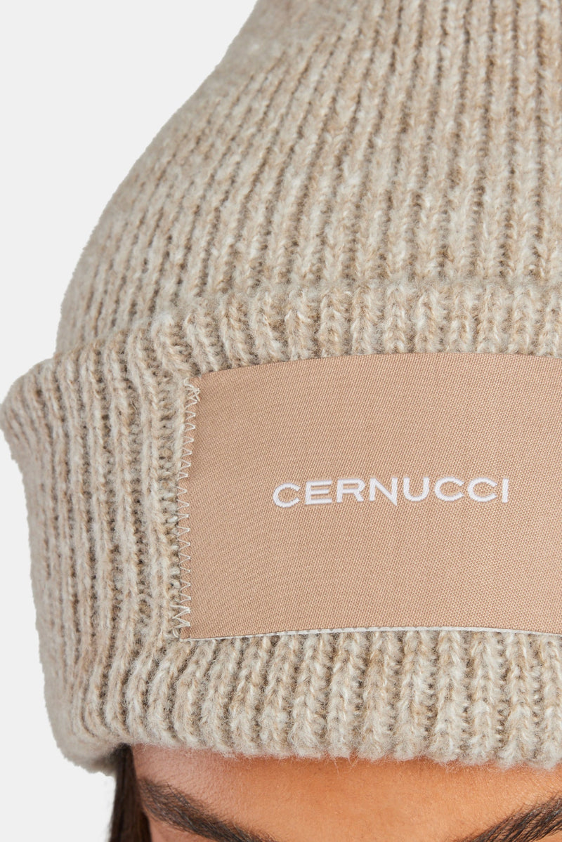 AmalfiGold Woven Label Beanie - Beige