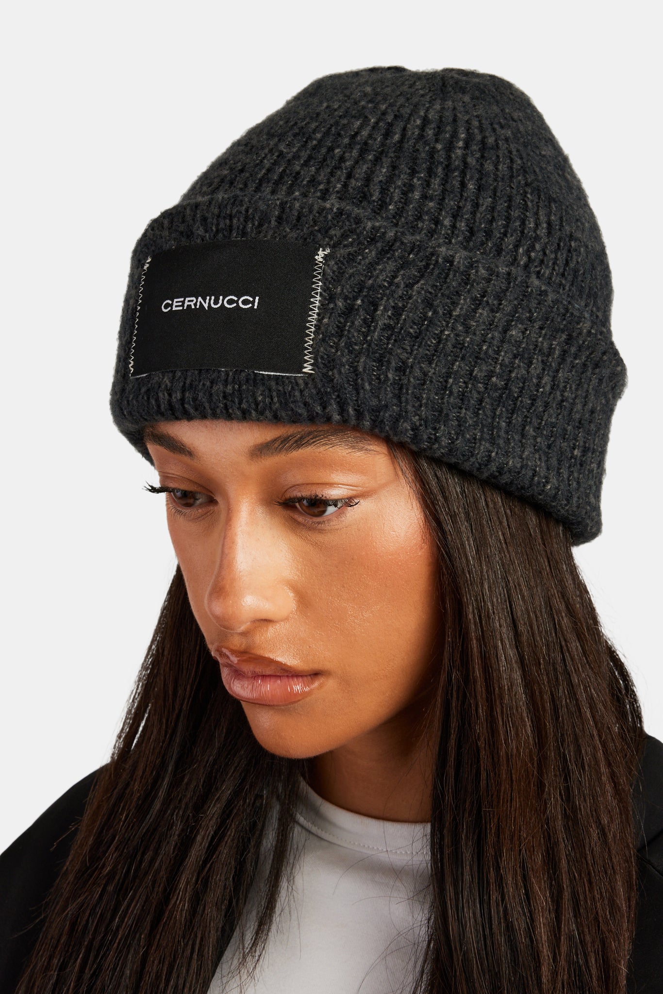 AmalfiGold Woven Label Beanie - Black