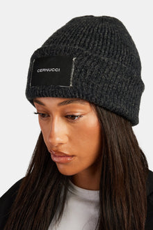 AmalfiGold Woven Label Beanie - Black