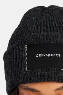 AmalfiGold Woven Label Beanie - Black