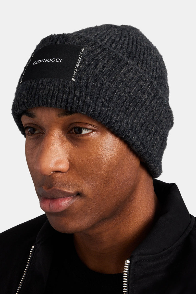 AmalfiGold Woven Label Beanie - Black