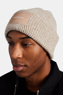 AmalfiGold Woven Label Beanie - Beige