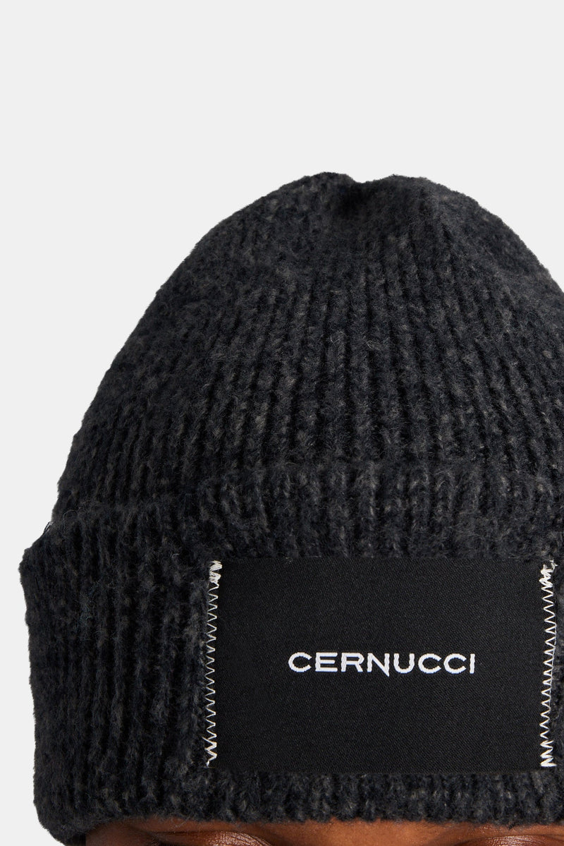 AmalfiGold Woven Label Beanie - Black