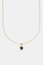 Black Heart Bezel Necklace - Gold