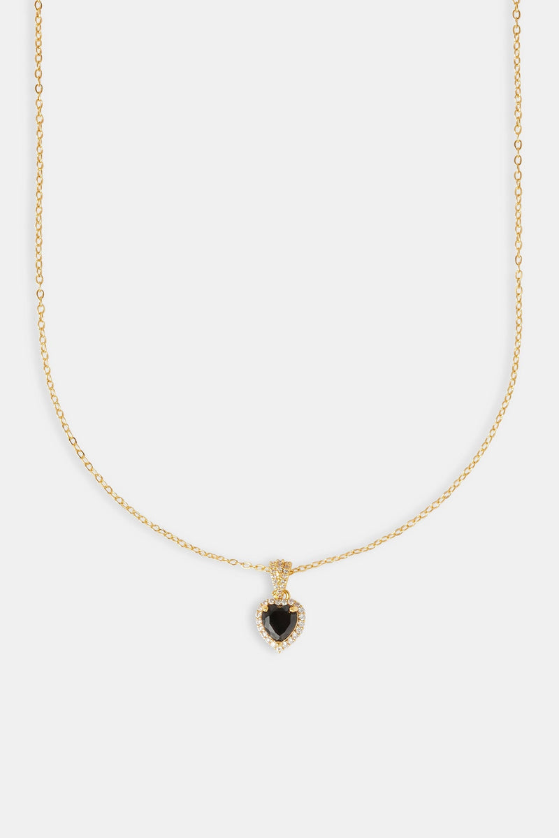 Black Heart Bezel Necklace - Gold