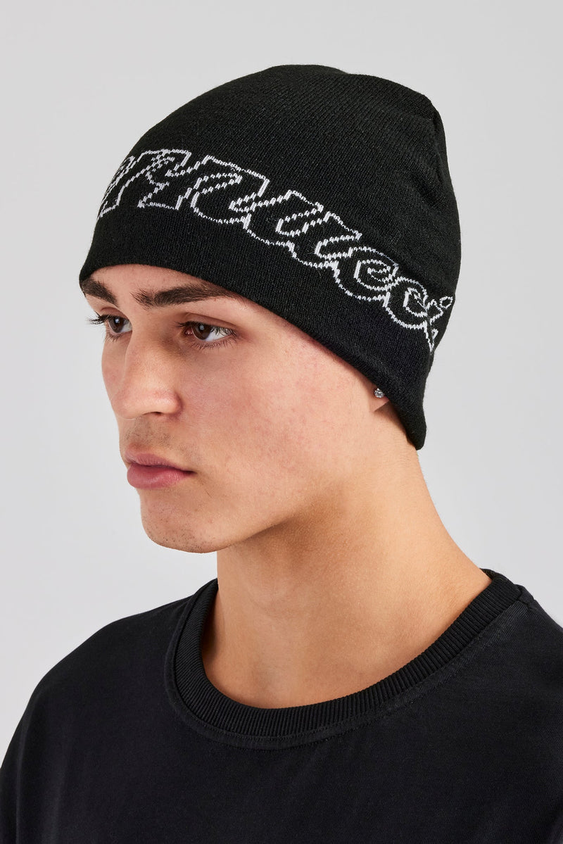 AmalfiGold Intarsia Beanie Hat - Black
