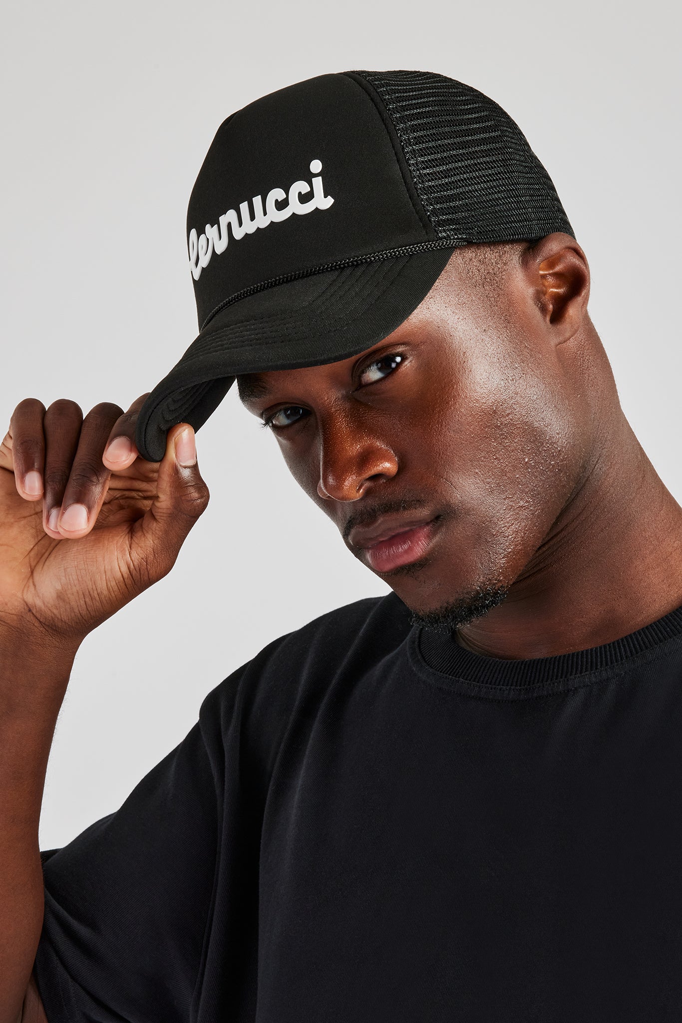 AmalfiGold Script Mesh Trucker - Black