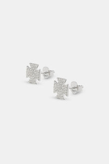Iced Cross Motif Stud Earrings - 8mm