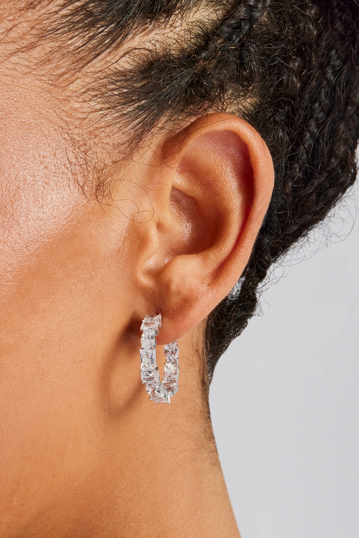 Iced Clear Mixed Gem Hoop Earrings - 25mm