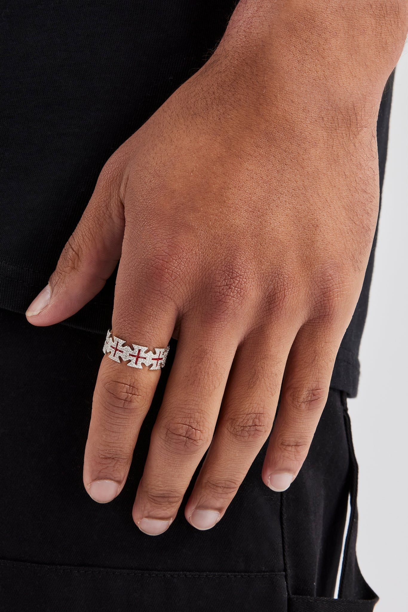 Red Enamel Cross Motif Ring - 8mm