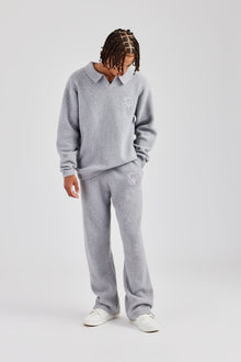 Knit Collared Sweat & Jogger Set - Grey