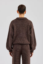 Knit Funnel Neck Sweater - Chocolate