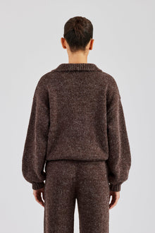 Knit Funnel Neck Sweater - Chocolate