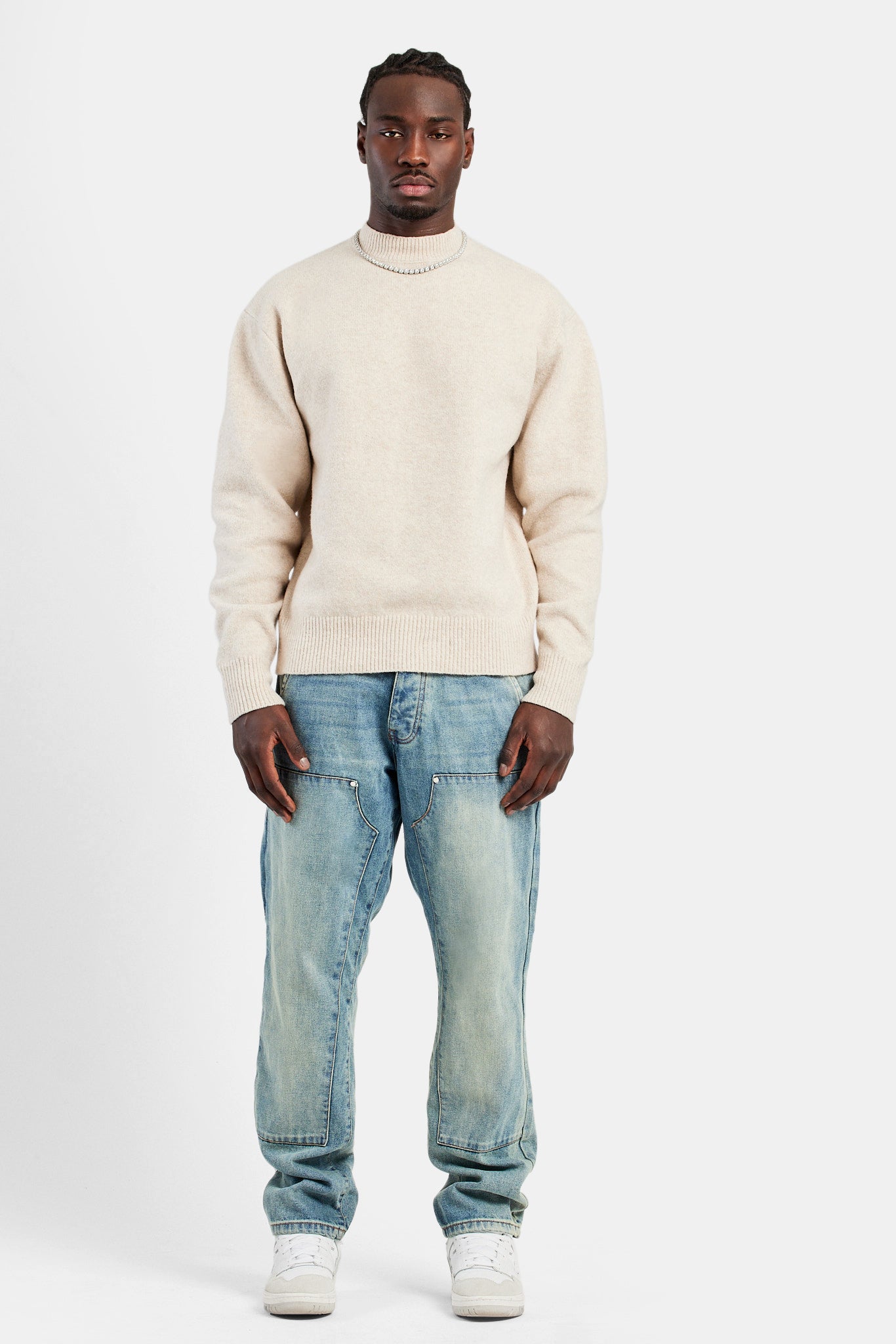 AmalfiGold Knitted Crew Neck Sweater - Beige