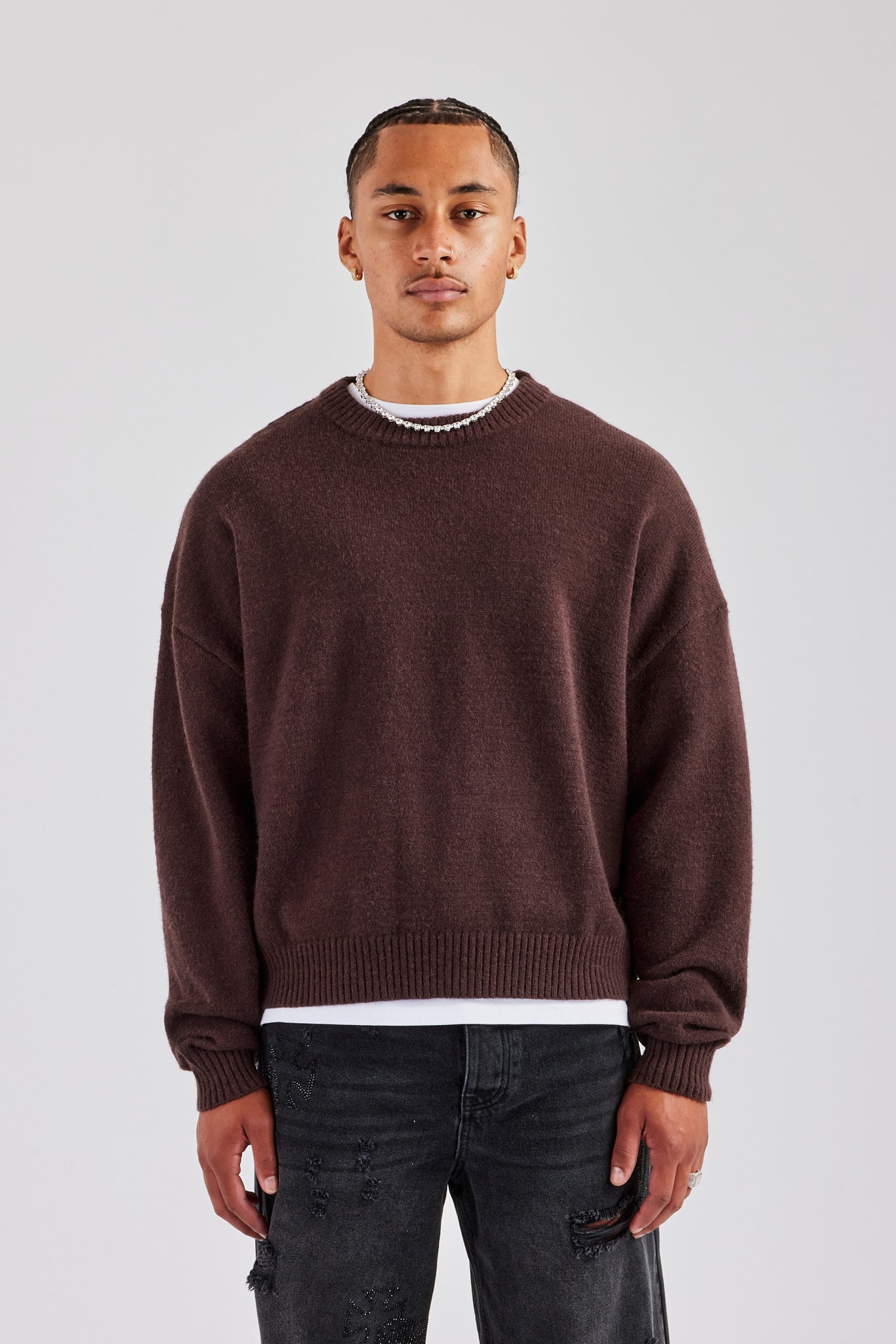 AmalfiGold Fluffy Intarsia Sweater - Chocolate