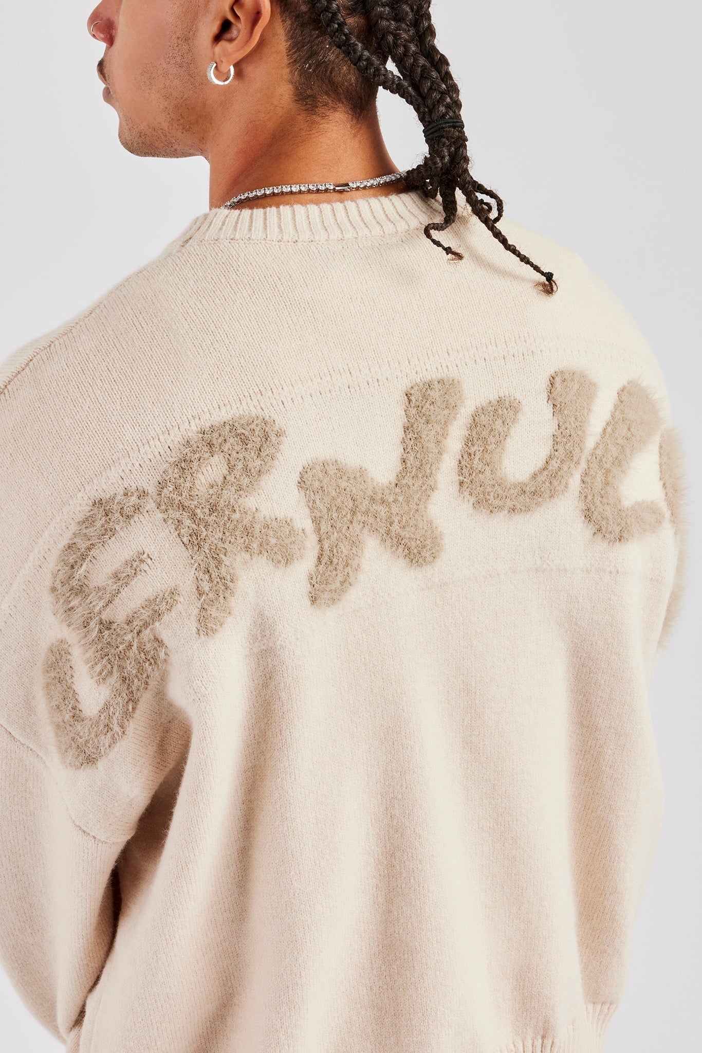 AmalfiGold Fluffy Intarsia Sweater - Off White