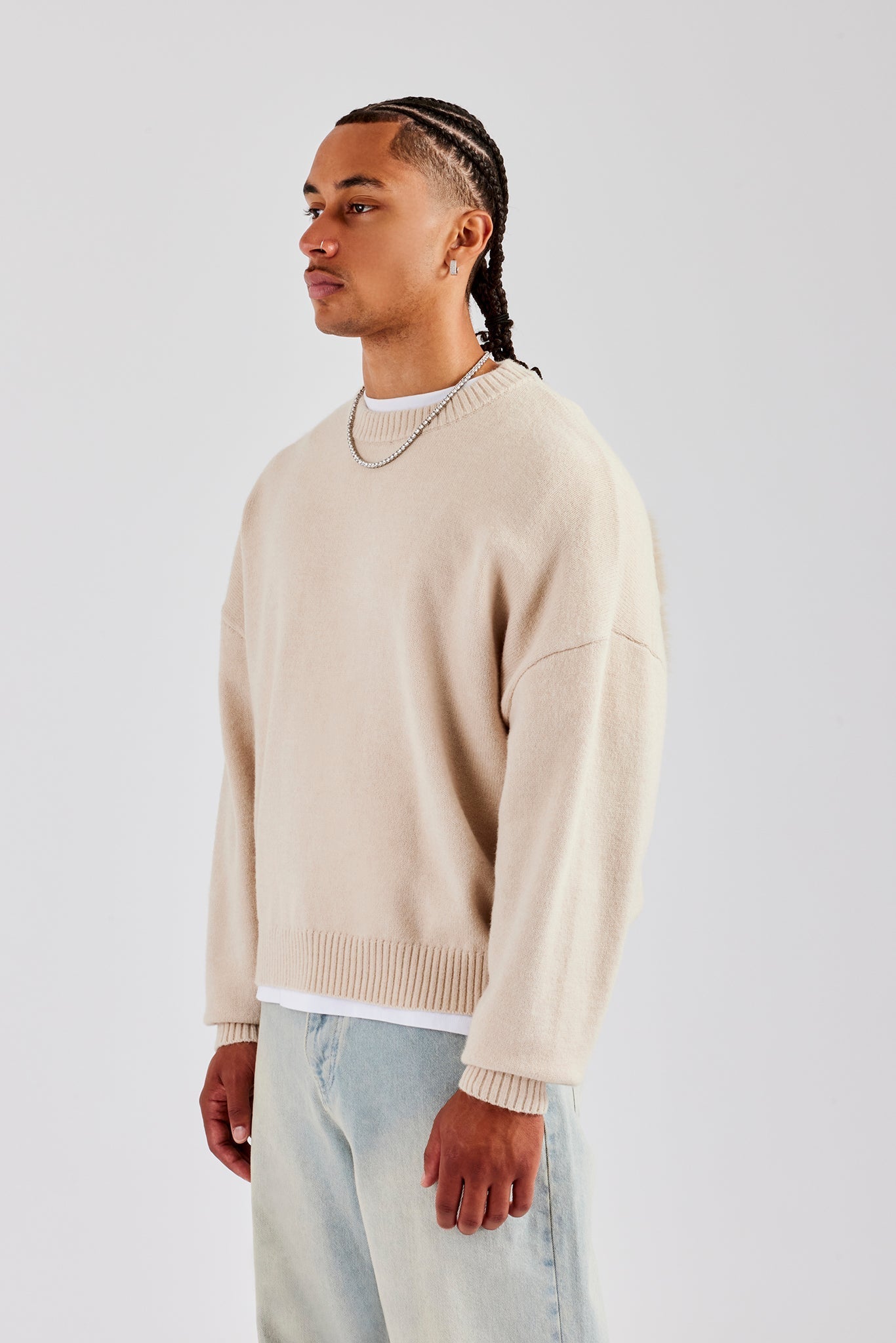 AmalfiGold Fluffy Intarsia Sweater - Off White