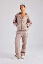 Hooded Zip Through Knitted Tracksuit - Pink