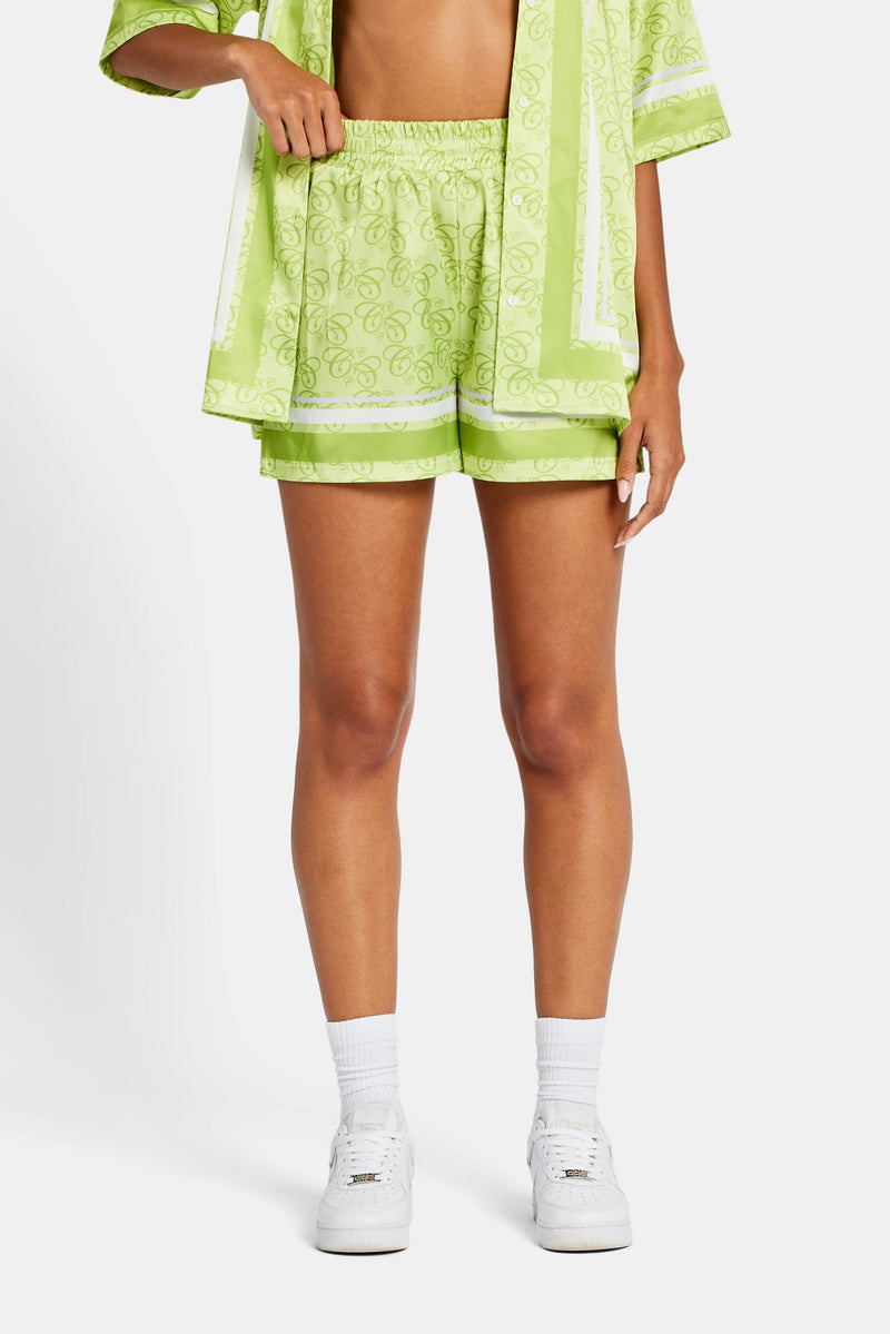 AmalfiGold Repeat Logo Border Satin Short - Lime