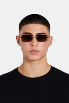 Metal Rectangle Lense Sunglasses - Brown