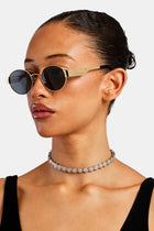 Gold Metal Round Sunglasses - Black