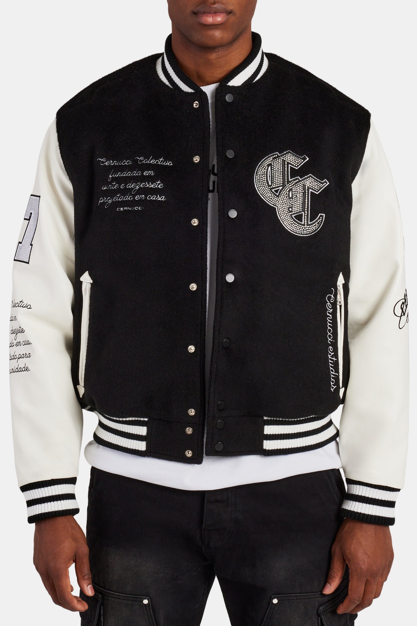 AmalfiGold Rhinestone Varsity Bomber - Black