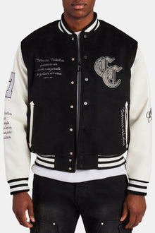 AmalfiGold Rhinestone Varsity Bomber - Black