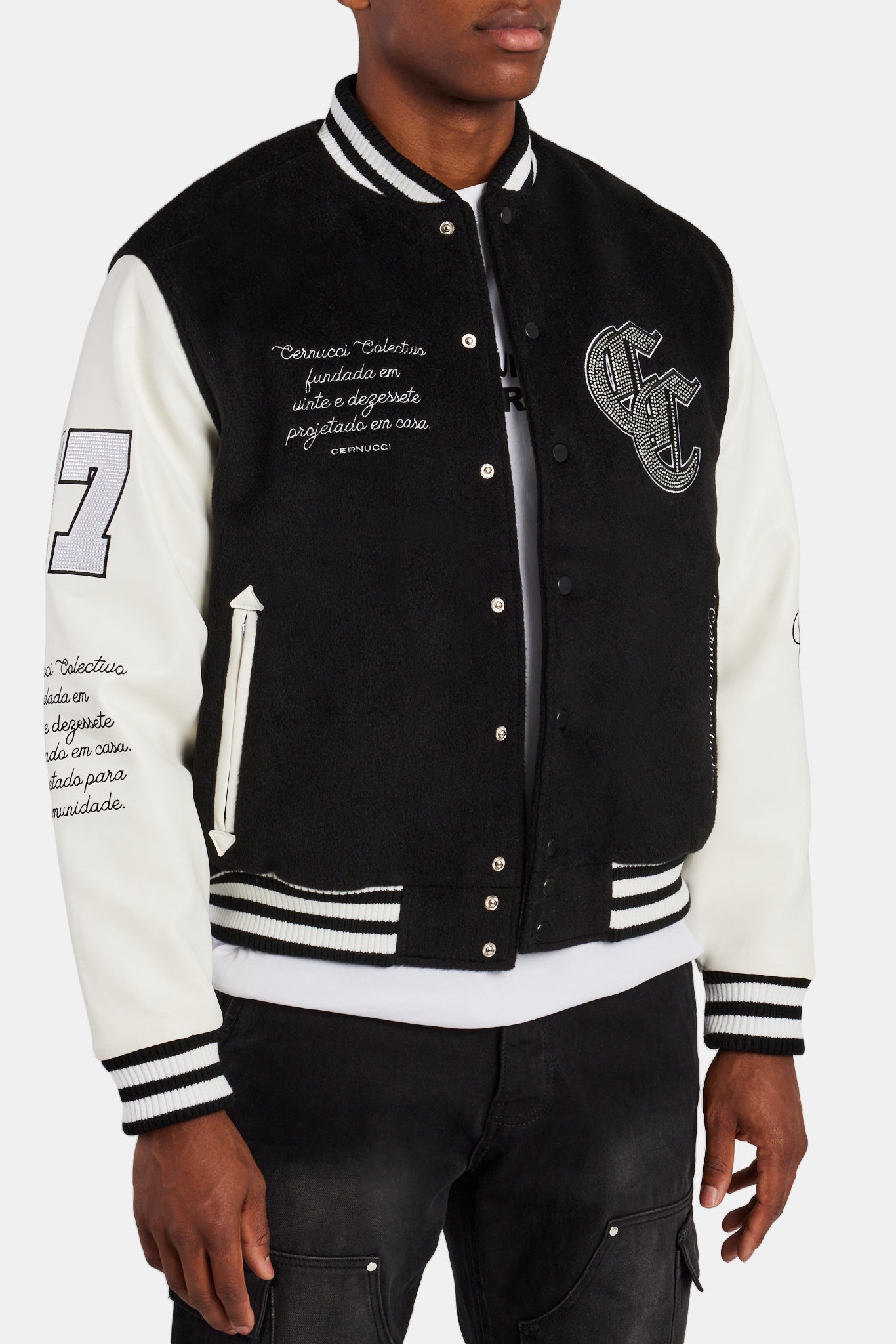 AmalfiGold Rhinestone Varsity Bomber - Black