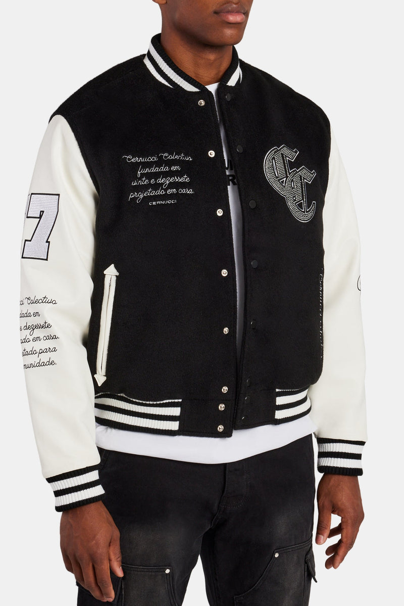 AmalfiGold Rhinestone Varsity Bomber - Black
