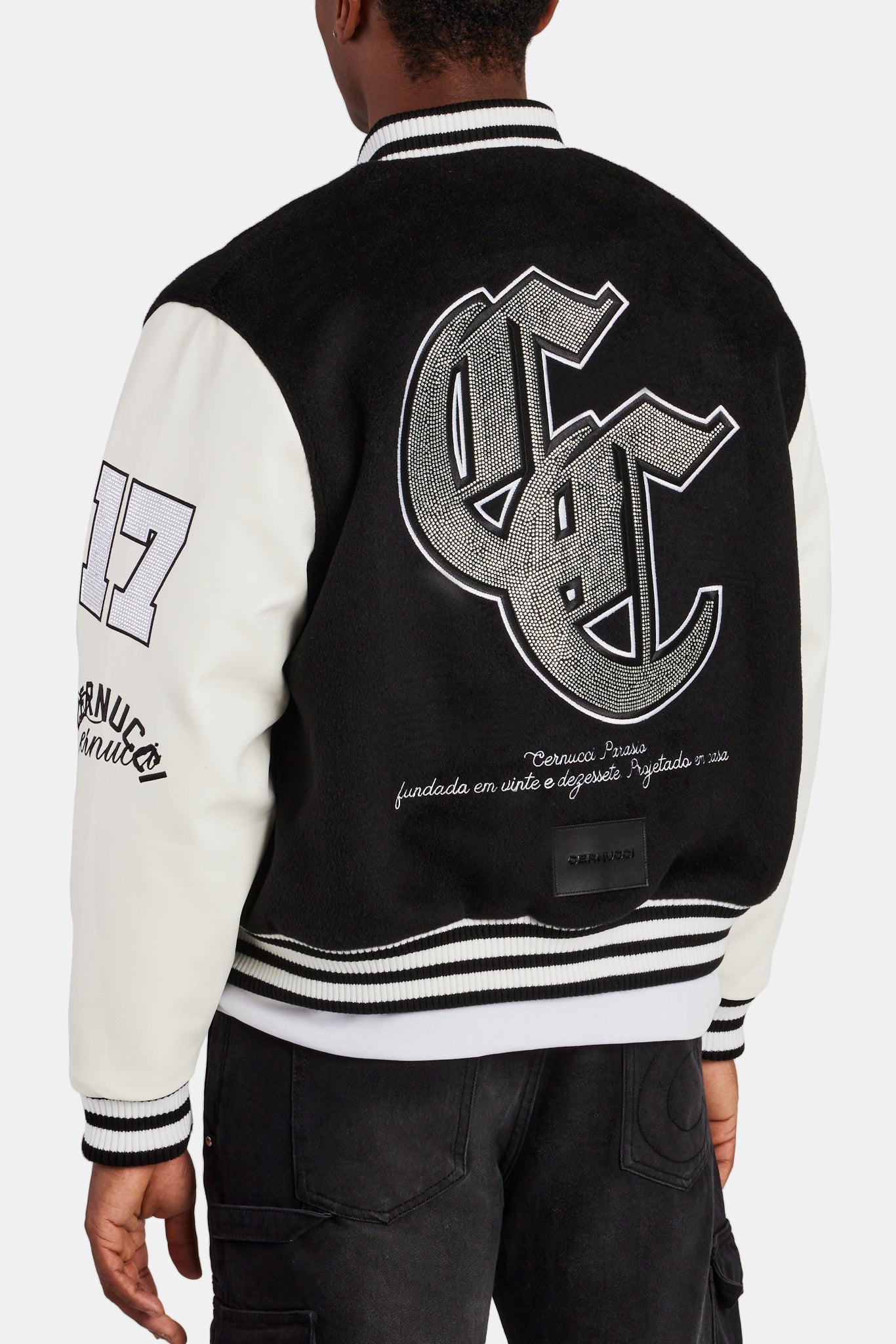 AmalfiGold Rhinestone Varsity Bomber - Black