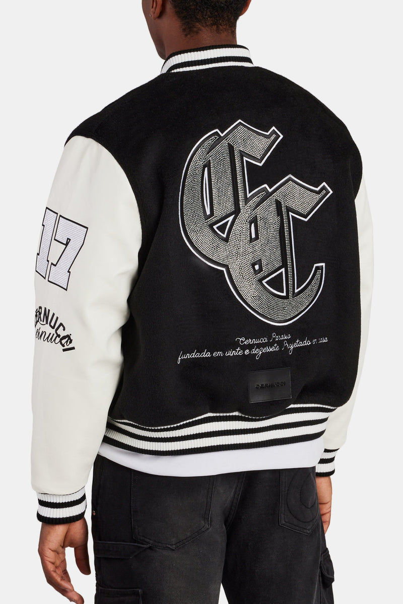 AmalfiGold Rhinestone Varsity Bomber - Black