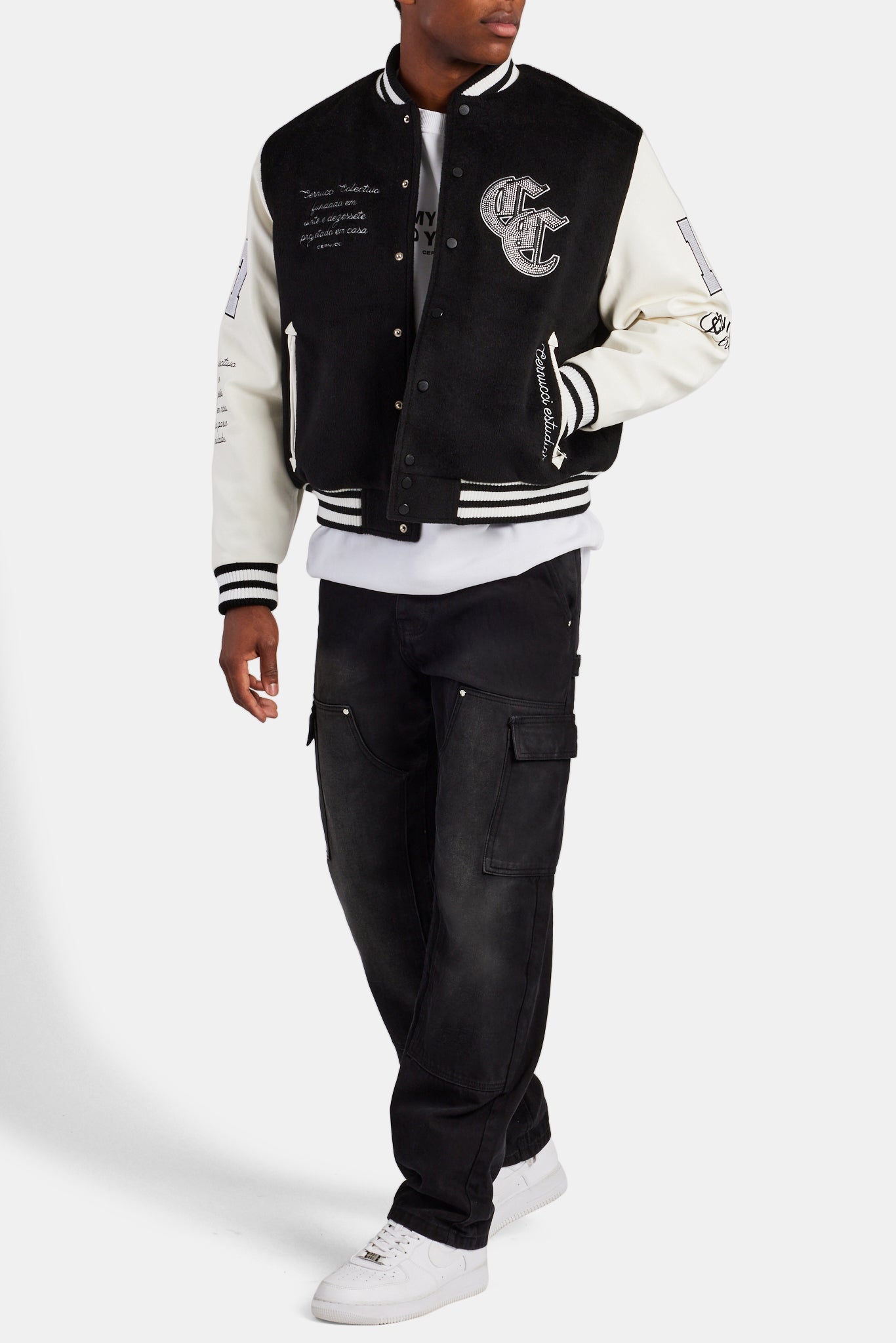 AmalfiGold Rhinestone Varsity Bomber - Black