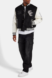AmalfiGold Rhinestone Varsity Bomber - Black