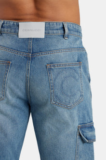 Relaxed Cargo Carpenter Jeans - Mid Blue