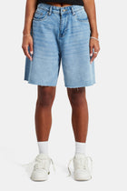 Relaxed Fit Raw Hem Bermuda Shorts