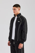 Nylon Piping Zip Through Jacket - Black