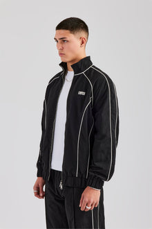 Nylon Piping Zip Through Jacket - Black