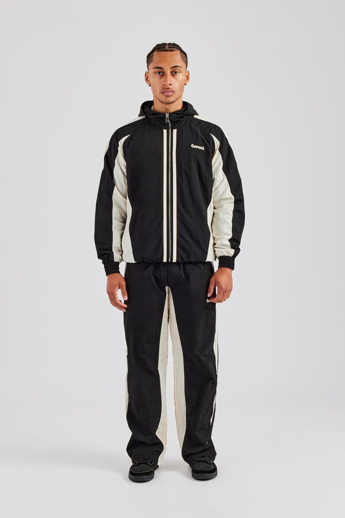 AmalfiGold Contrast Panel Nylon Tracksuit - Black