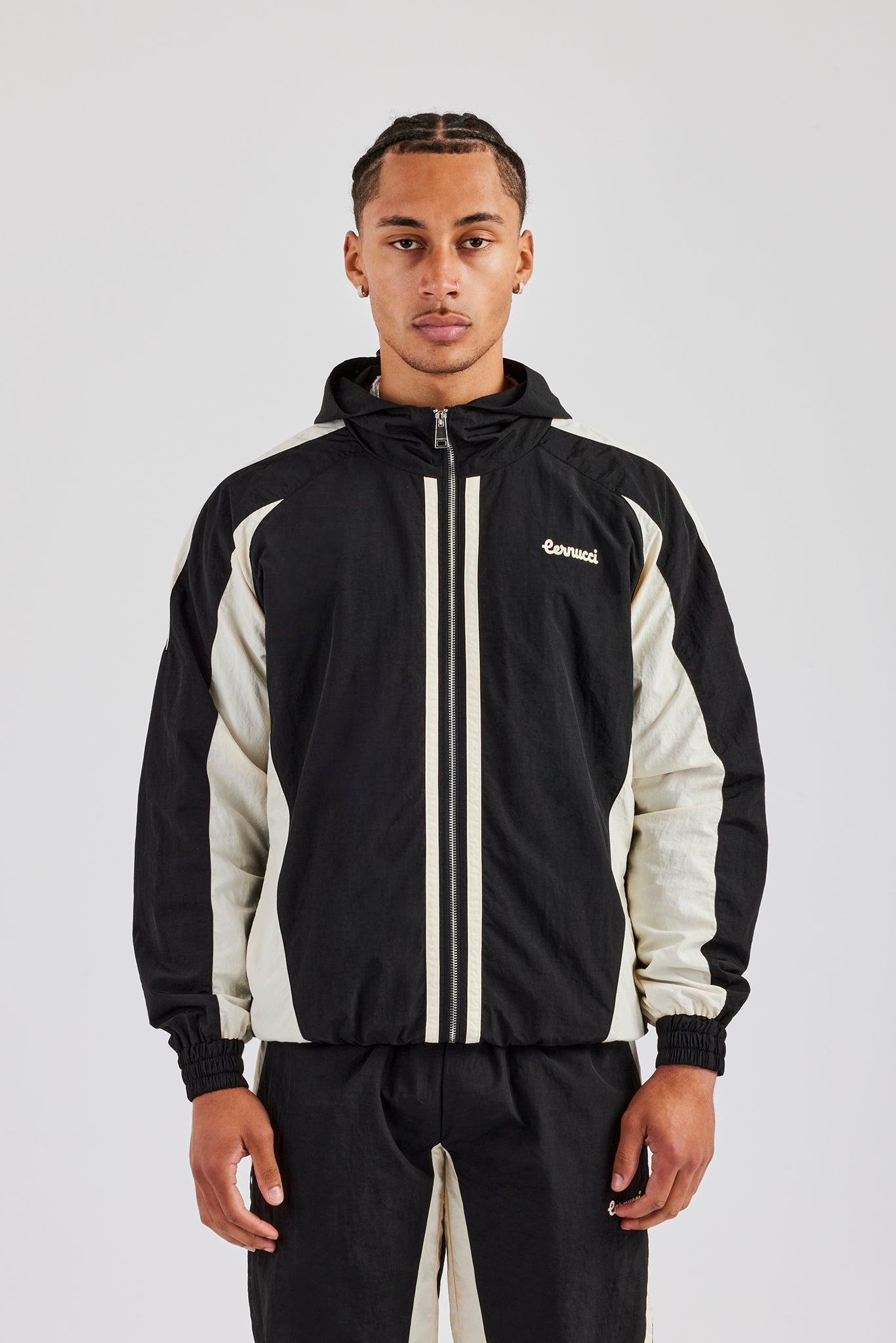 AmalfiGold Contrast Panel Nylon Track Top - Black