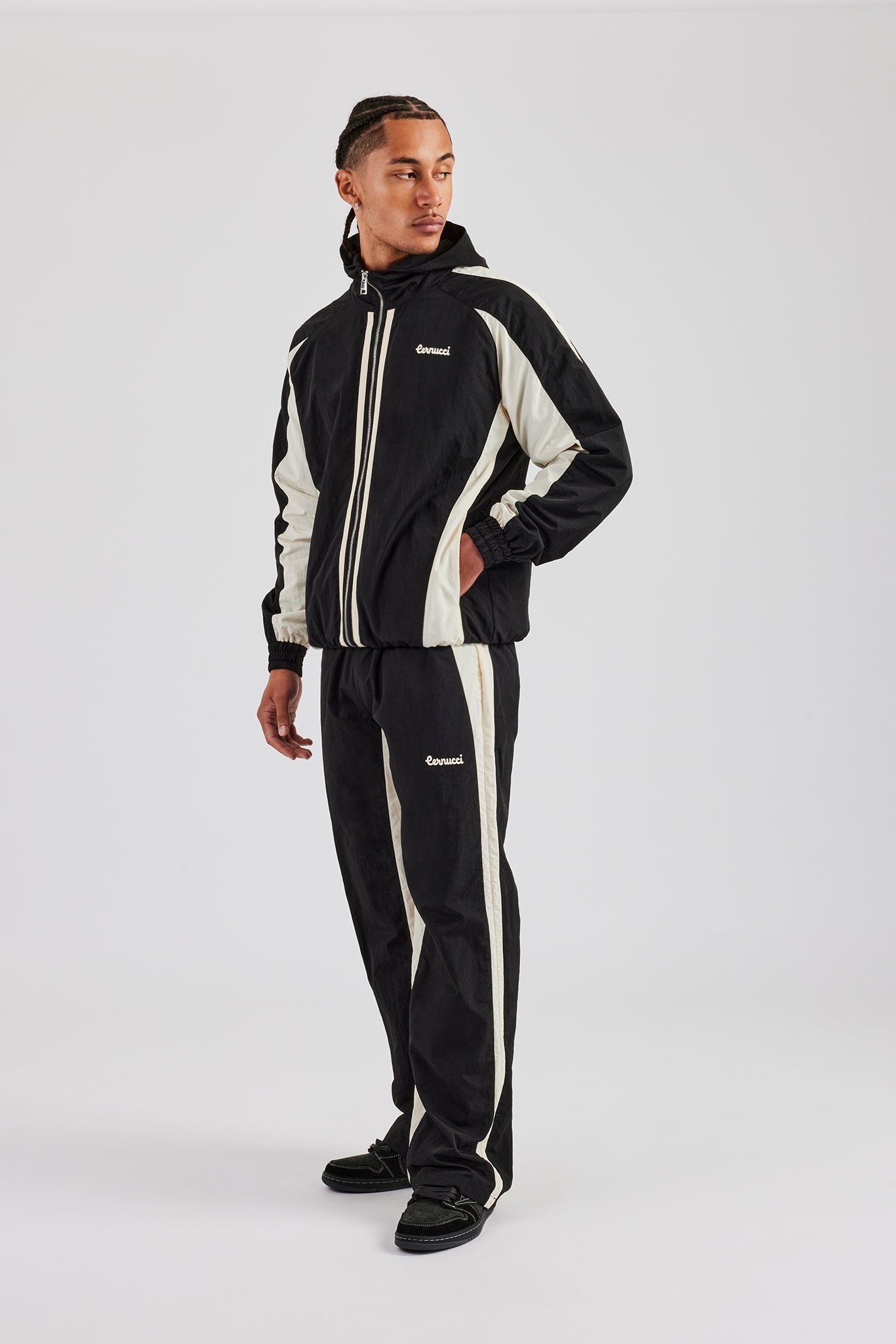 AmalfiGold Contrast Panel Nylon Track Pant - Black