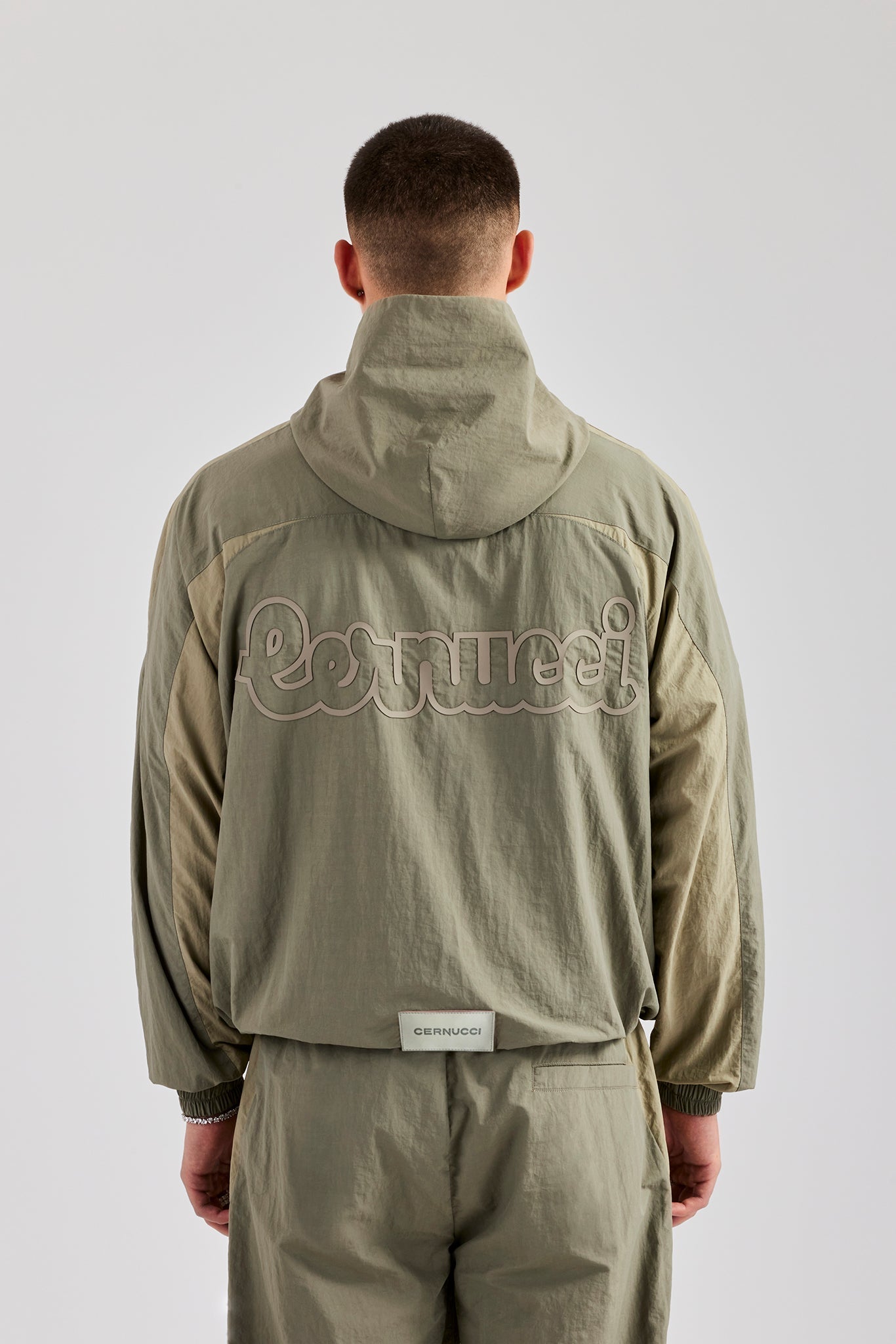 AmalfiGold Contrast Panel Nylon Track Top - Khaki