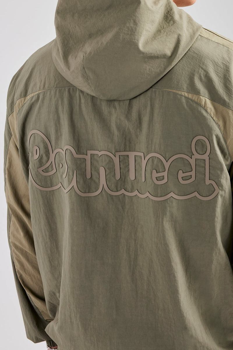 AmalfiGold Contrast Panel Nylon Track Top - Khaki