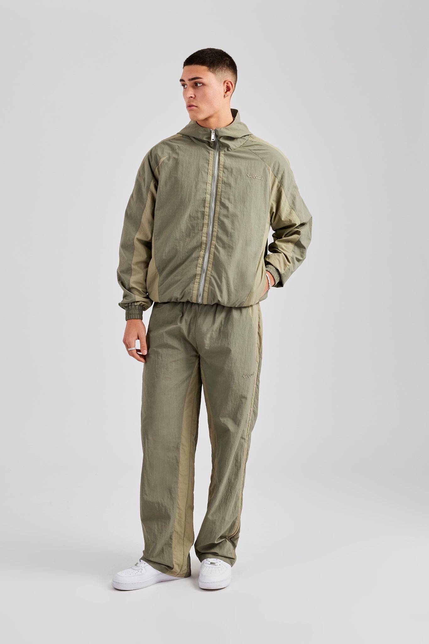 AmalfiGold Contrast Panel Nylon Track Pant - Khaki