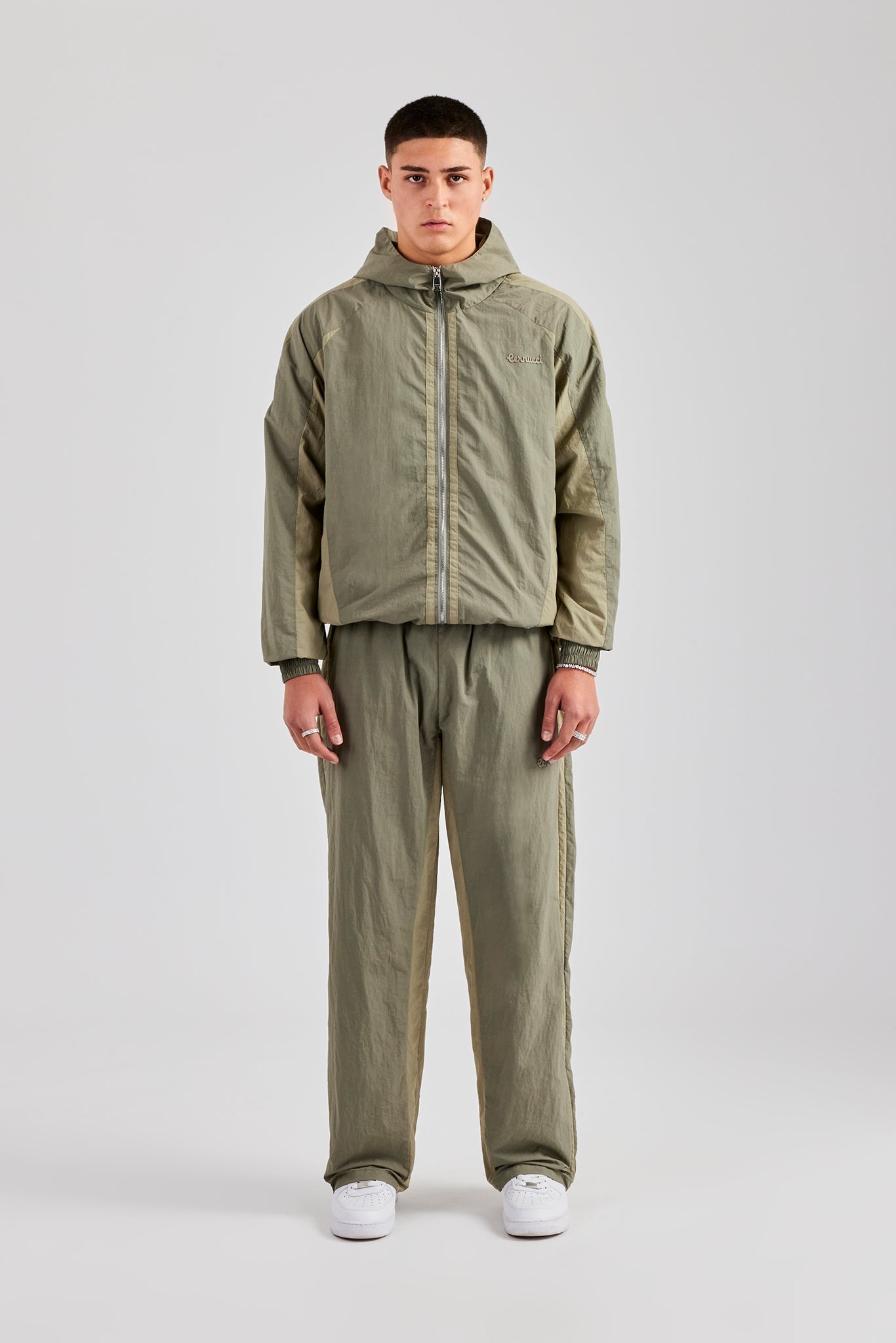 AmalfiGold Contrast Panel Nylon Tracksuit - Khaki