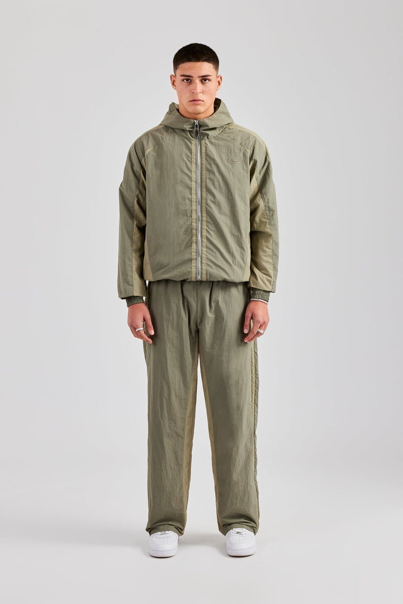 AmalfiGold Contrast Panel Nylon Tracksuit - Khaki