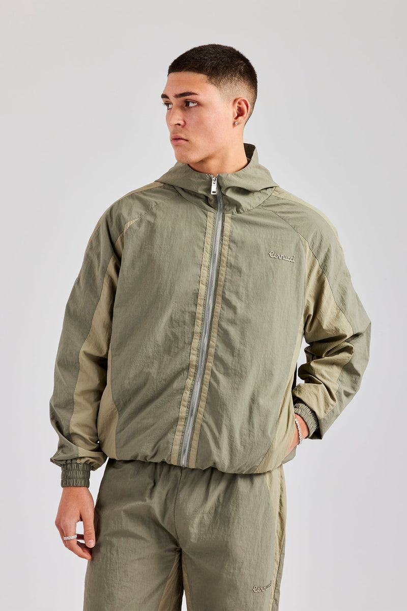 AmalfiGold Contrast Panel Nylon Track Top - Khaki