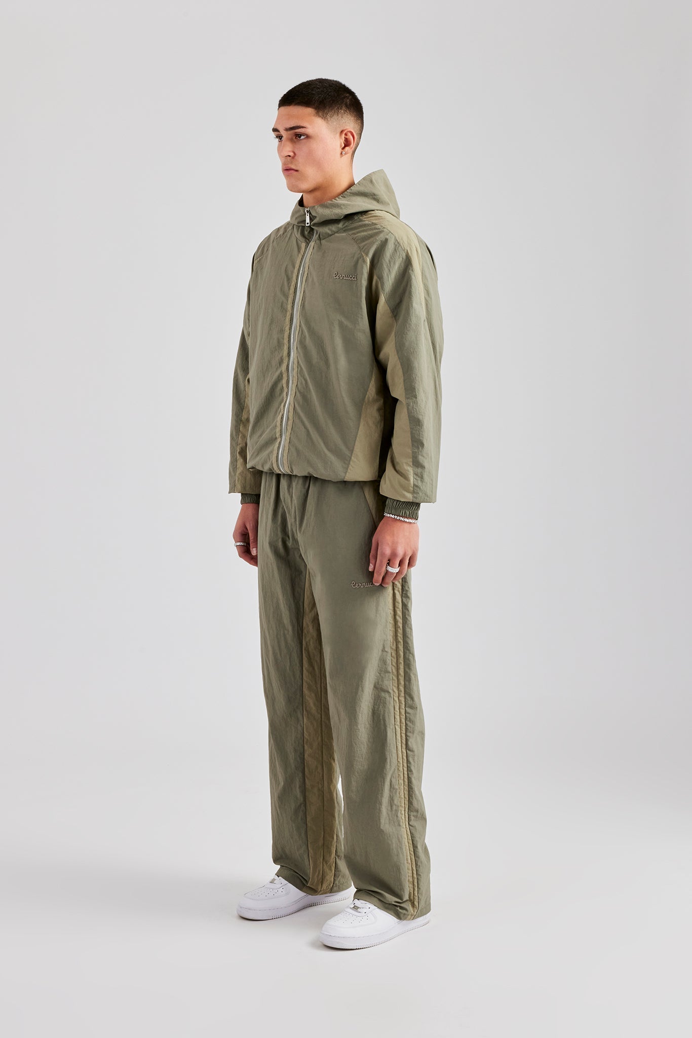 AmalfiGold Contrast Panel Nylon Tracksuit - Khaki