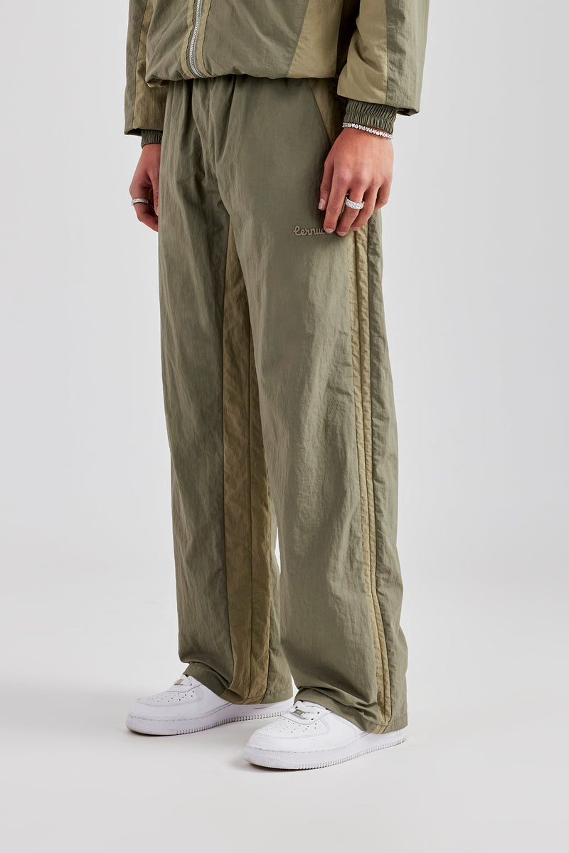 AmalfiGold Contrast Panel Nylon Track Pant - Khaki